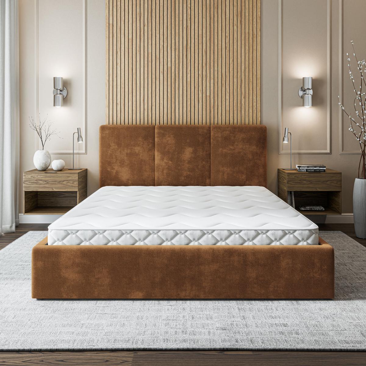 POLSTERBETT AZURI 200x200 cm mit Bettkästen - Hellbraun - Hellbraun, Holz (200/200cm) - MASSENO