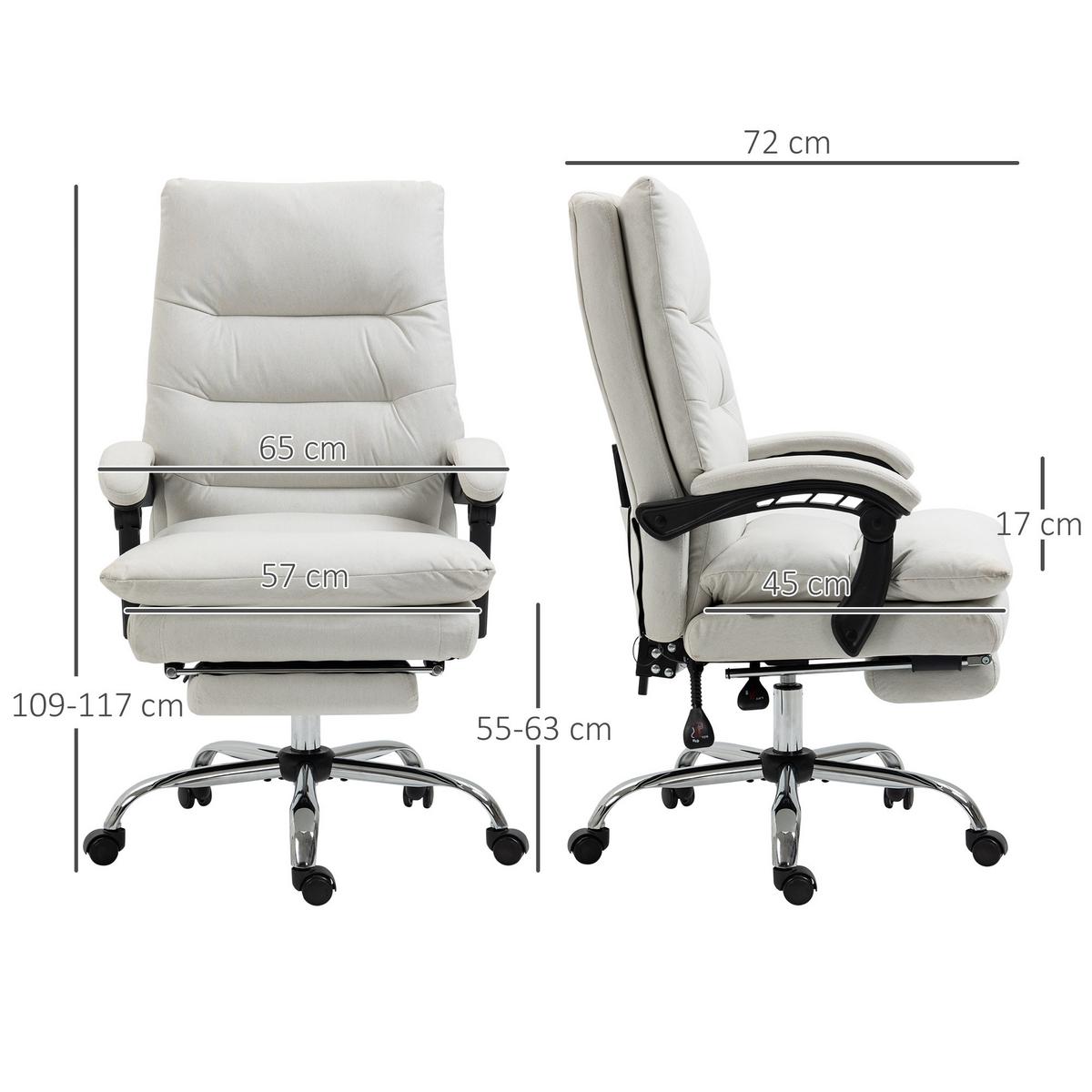 BÜROSTUHL mit Massagefunktion, Ergonomisch Schreibtischstuhl mit Liegefunktion - Weiß, Kunststoff (72/117/65cm) - Vinsetto