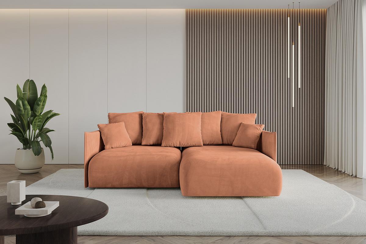 ECKSOFA Ottomane rechts ONESK-L 216x177x72 Koralle Velours - Koralle, Holzwerkstoff/Kunststoff (177/216cm) - ALTDECOR