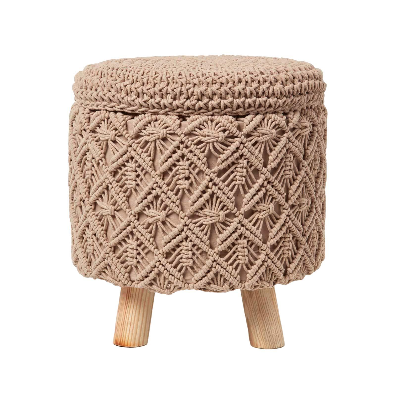 MAKRAMEE-HOCKER mit Stauraum Indy braun, 41/41/43 cm - Hellbraun, Textil (41/43/41cm) - Homescapes