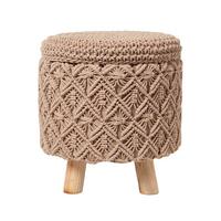 MAKRAMEE-HOCKER mit Stauraum Indy braun, 41/41/43 cm - Hellbraun, Textil (41/43/41cm) - Homescapes