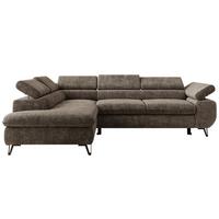 ECKSOFA PABLO L Braun Schenille grob gewebt - Links Seite mit T25 Topper - Schwarz/Braun, Textil/Metall (208/273cm) - MKS