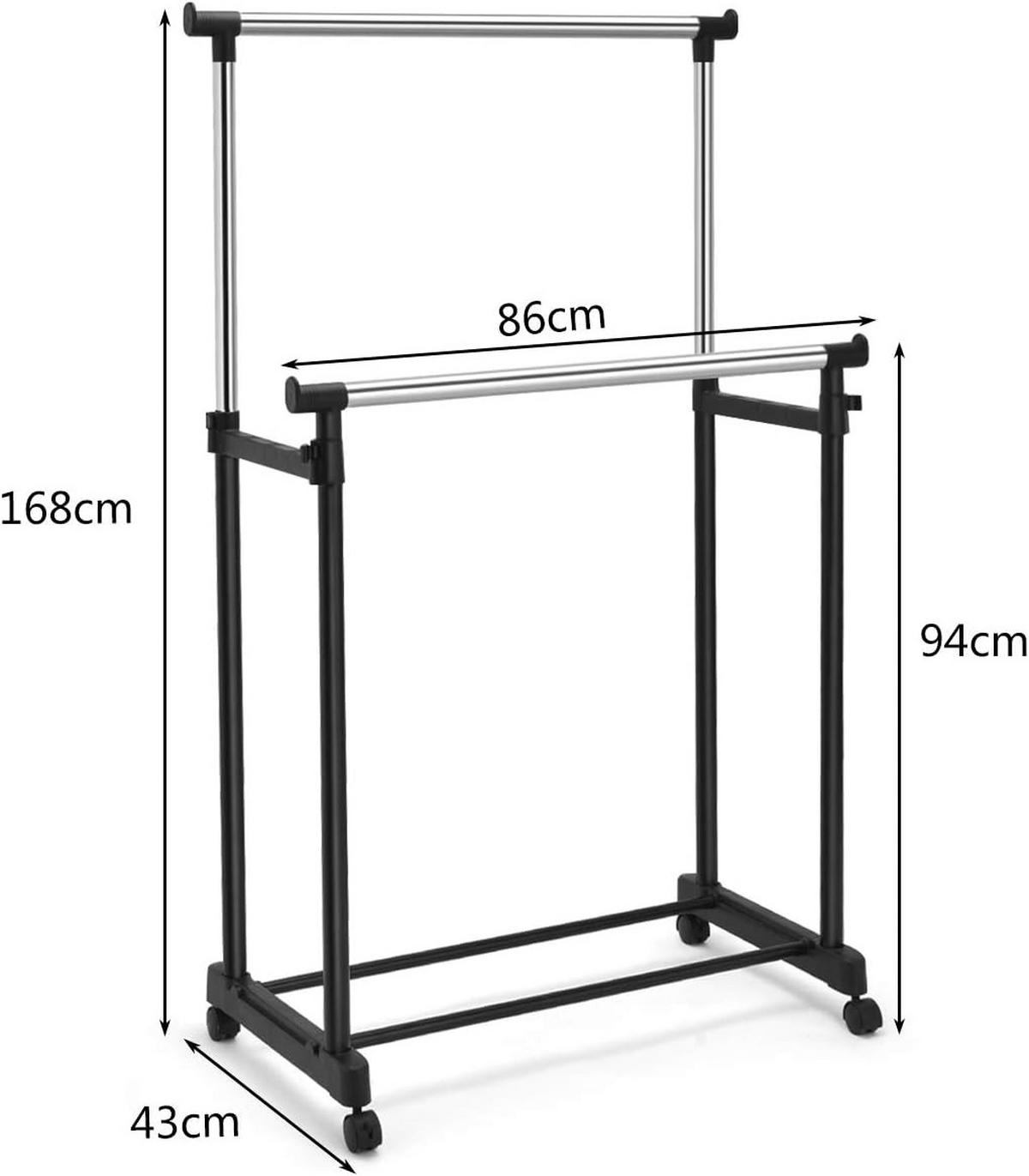 KLEIDERSTÄNDER 168cm Schwarz - Schwarz, Metall (86/168/43cm) - COSTWAY