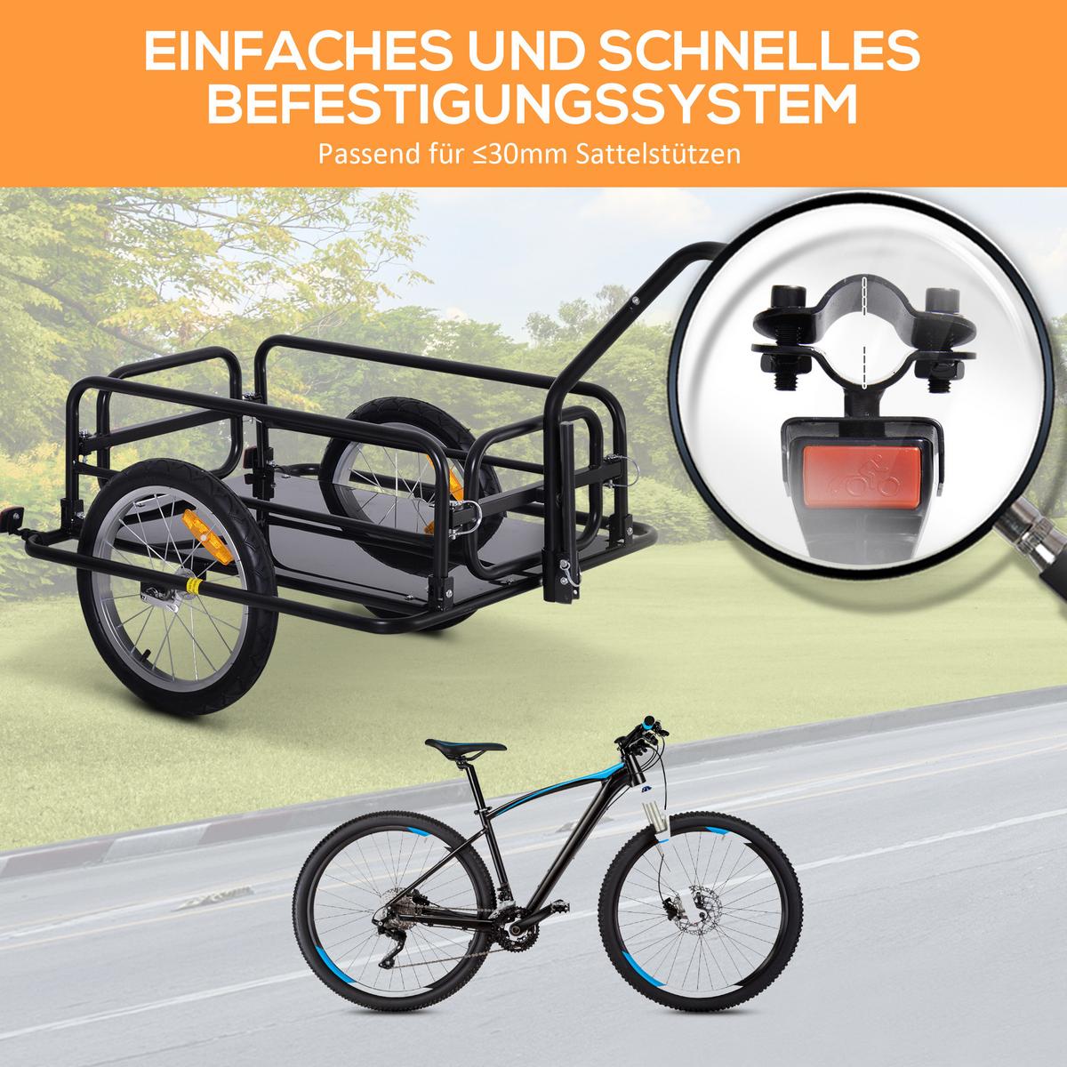 FAHRRADANHÄNGER Lastenanhänger 40 kg Belastbarkeit Transportanhänger klappbar - Schwarz, Metall (71.5/77/155cm) - HOMCOM
