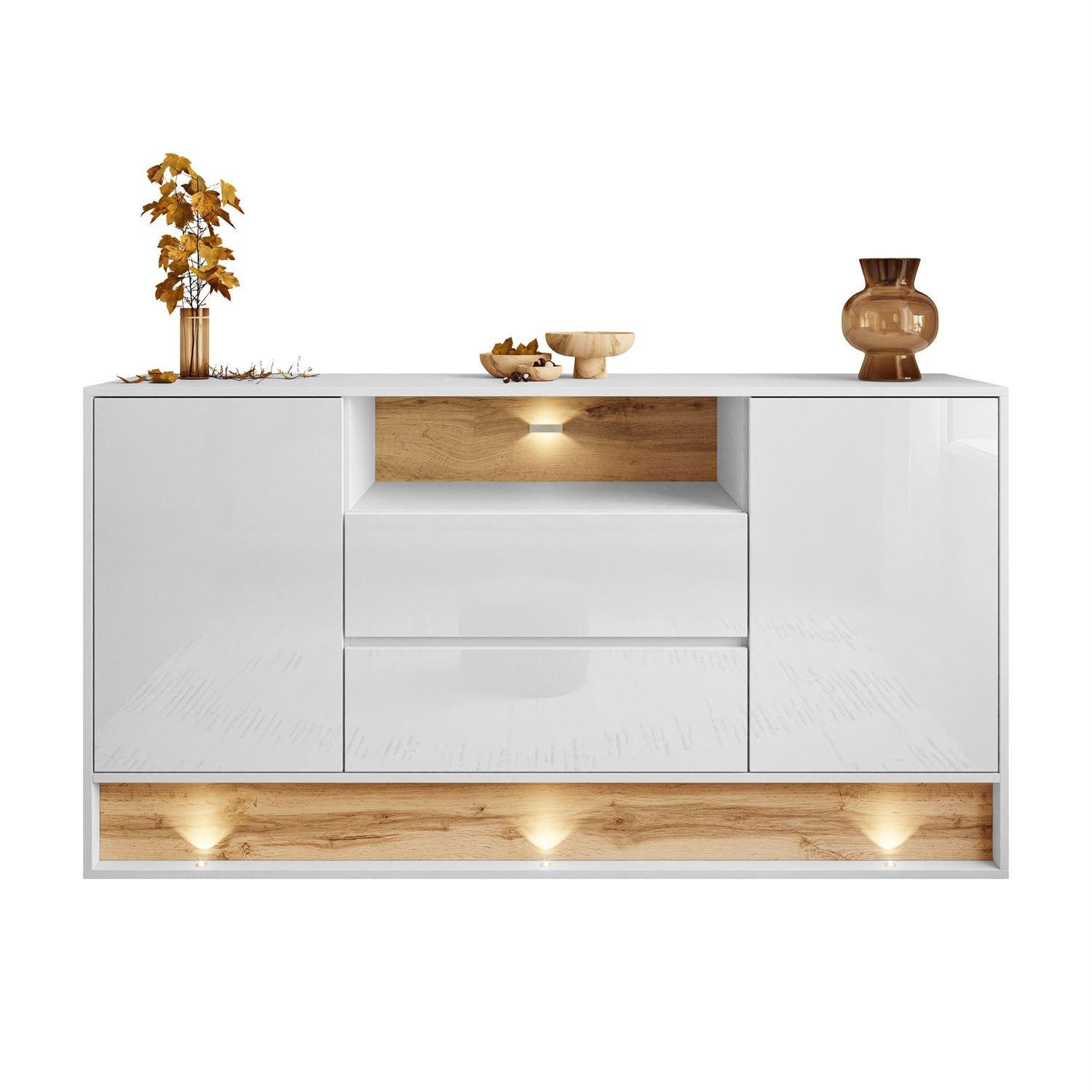 KOMMODE VILLA mit Wotan Eicheneinsatz - Eiche Wotan/Weiß, Holzwerkstoff (160/85/40cm) - Lookway