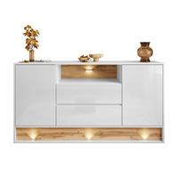 KOMMODE VILLA mit Wotan Eicheneinsatz - Eiche Wotan/Weiß, Holzwerkstoff (160/85/40cm) - Lookway