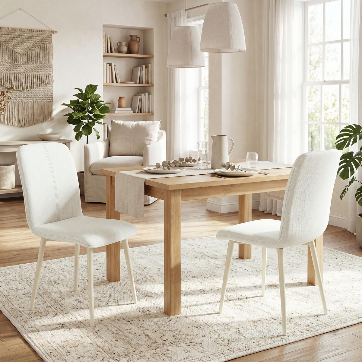 ESSZIMMERSTÜHLE Stoff in Leinenoptik Weiß - Creme, Textil/Metall (57/85/42cm) - HOMCOM