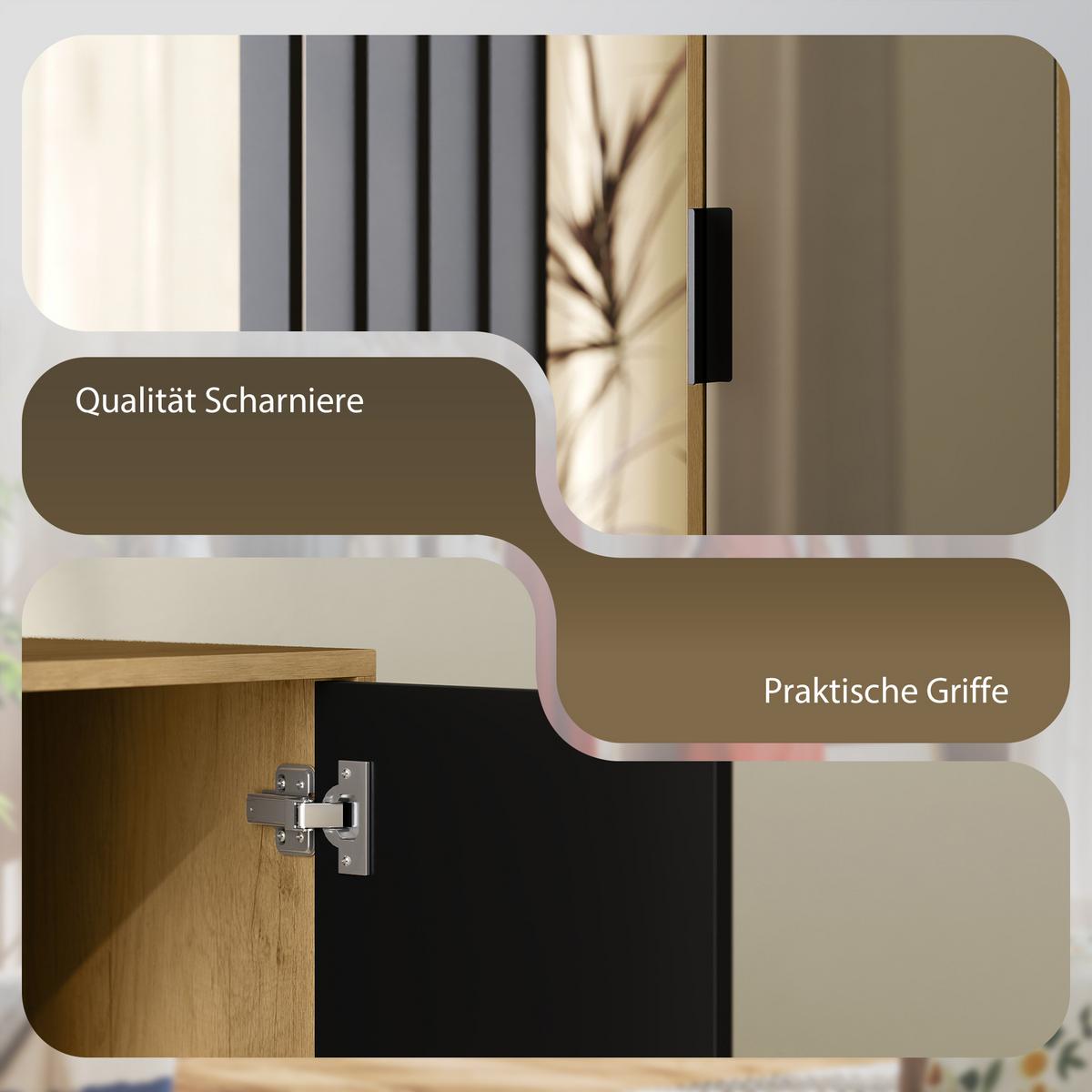 GARDEROBENSCHRANK mit Spiegel, Kleiderstange & Schuhschrank - Schwarz/Naturfarben, Holzwerkstoff/Kunststoff (30/175/80cm) - HOMCOM