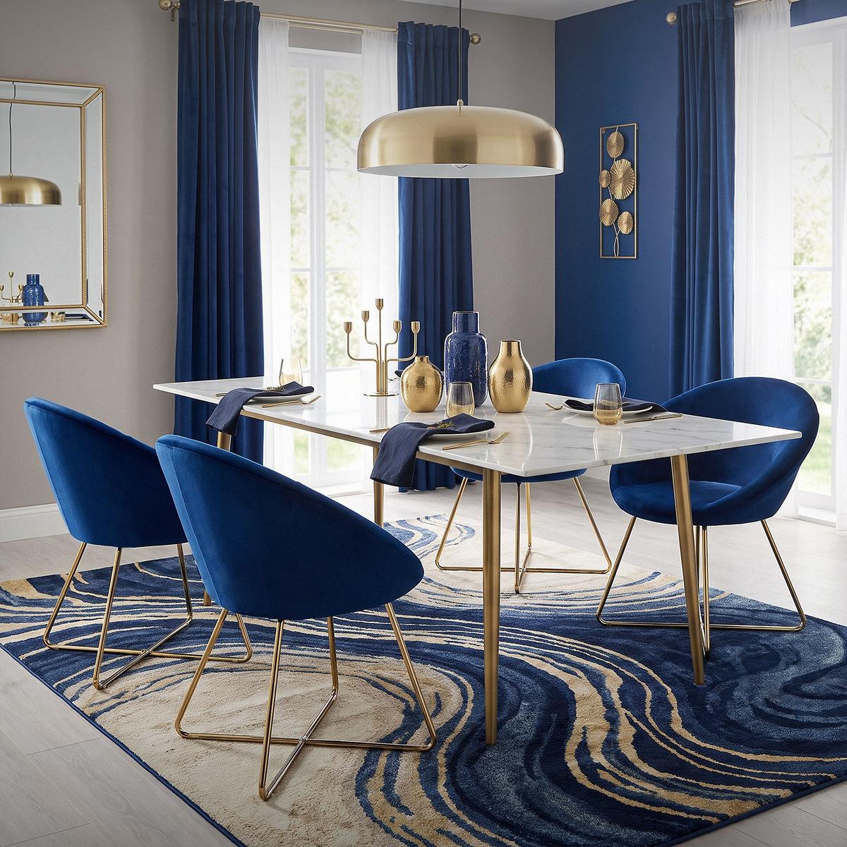 ESSZIMMERSTUHL Blau aus Samt - Blau/Goldfarben, Metall (58/74/65cm) - ML-DESIGN
