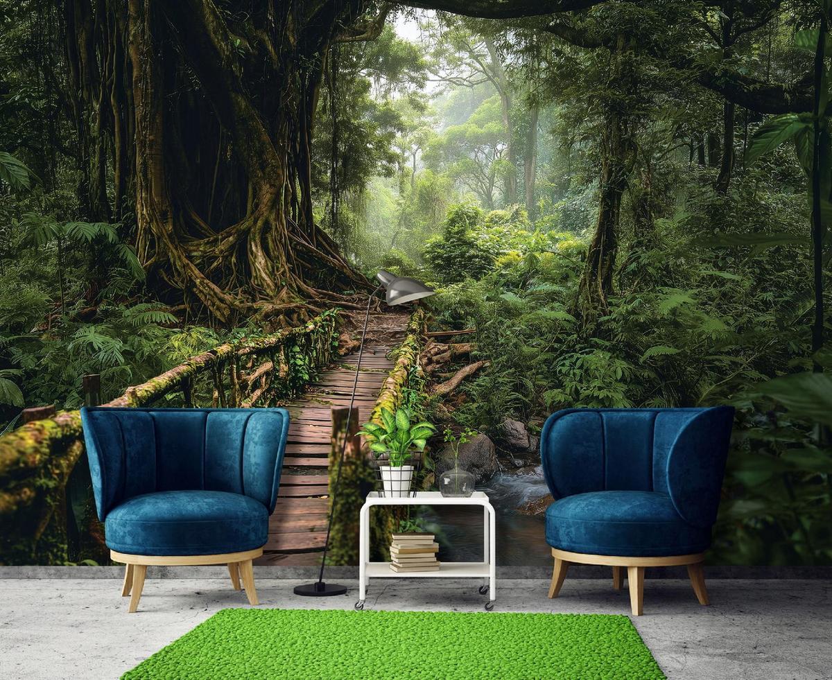 FOTOTAPETE Wald 3D Effekt Natur Wohnzimmer 300x210 - Multicolor, Papier (300/210cm) - Wallarena
