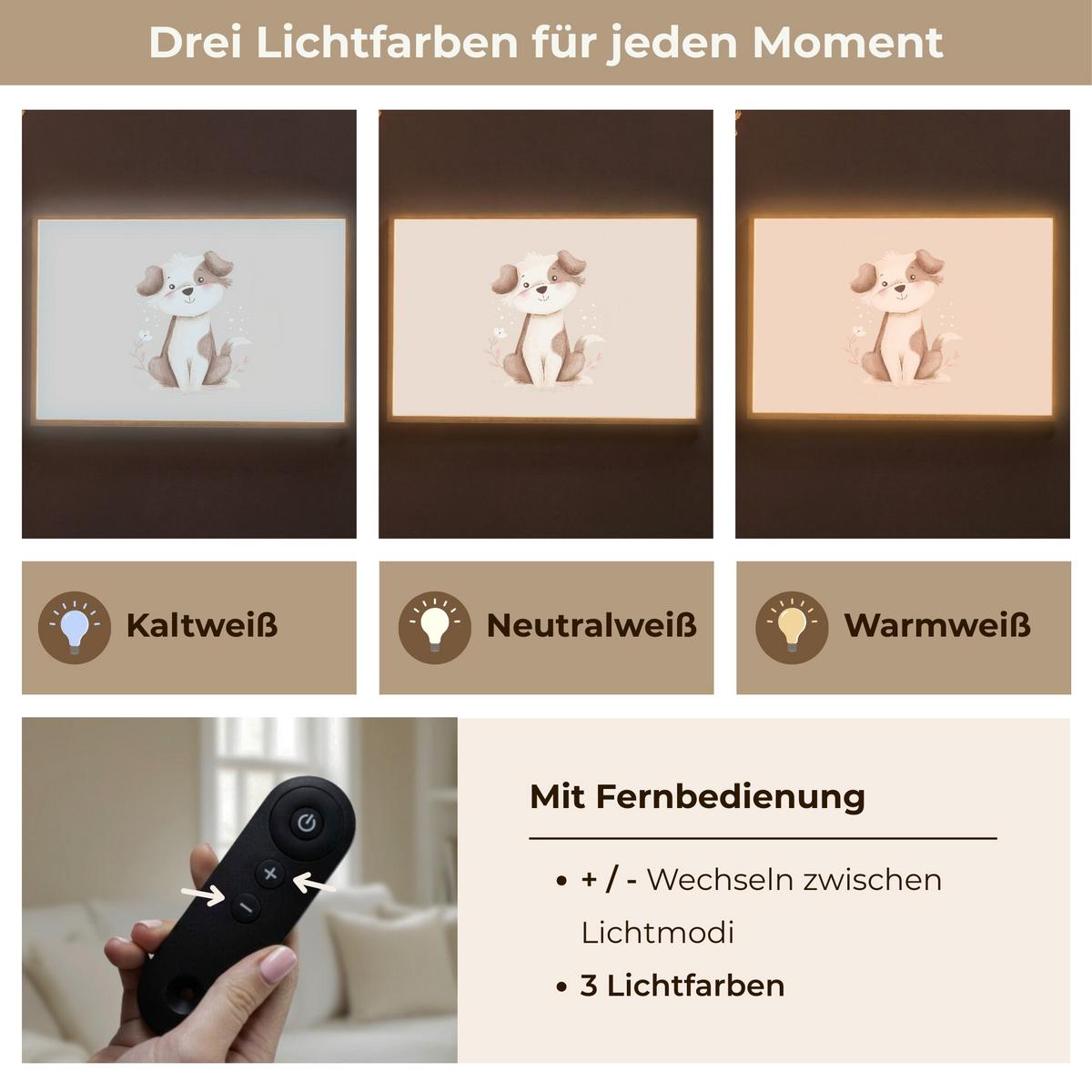 NACHTTISCHLAMPE MIT AKKU Hund - Gefleckt - Braun 90x60 cm - Beige, Holzwerkstoff (8/90/60cm) - OnlyWow
