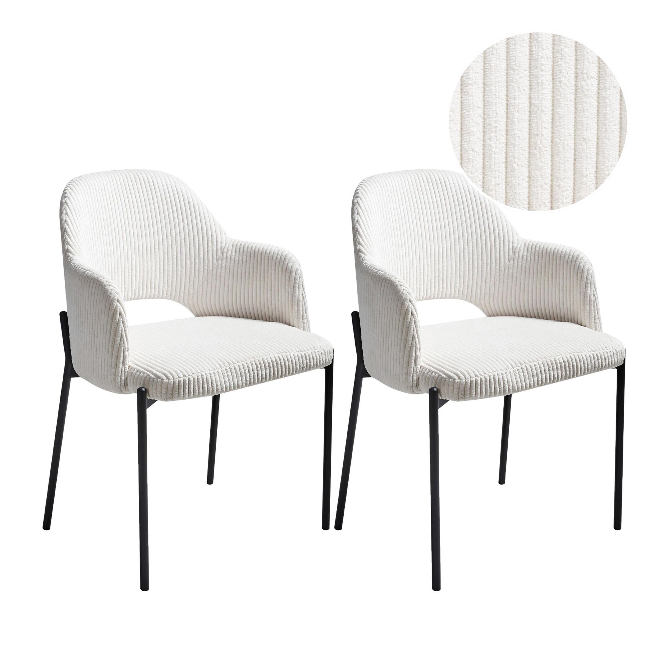 ESSZIMMERSTUHL 2er-Set Cremeweiß Raton - Schwarz/Weiß, Textil (53/81/55cm) - Beliani