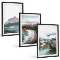 BILDER SET 3er Set - 40x60 cm Schwarzer Rahmen - Holzhaus an Bergstränden - Schwarz, Kunststoff (40/60cm) - TULUP