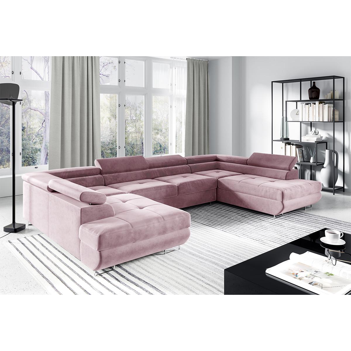 PANORAMASOFA Wilson 5 Sitzplätze Rose - Pink, Holzwerkstoff (335/72/201cm) - Petits-meubles