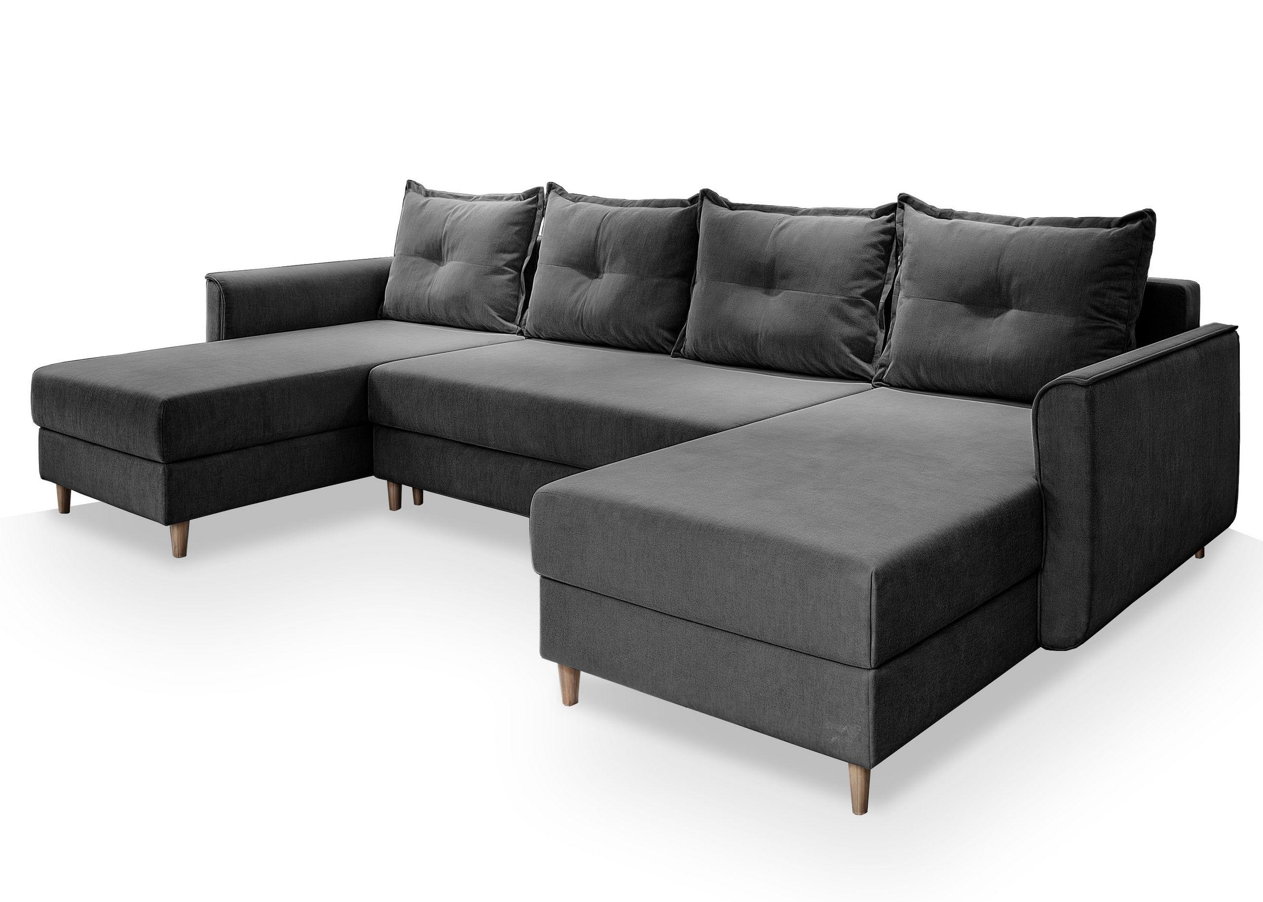 WOHNLANDSCHAFT VERNI Grau Plüsch-Stoff mit Schlaffunktion - Braun/Grau, Holz/Textil (285/91/143cm) - MASSENO