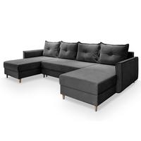 WOHNLANDSCHAFT VERNI Grau Plüsch-Stoff mit Schlaffunktion - Braun/Grau, Holz/Textil (285/91/143cm) - MASSENO