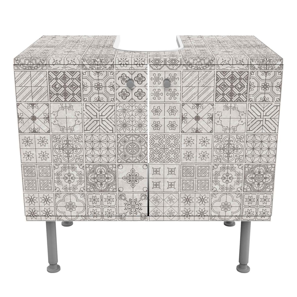 WASCHBECKENUNTERSCHRANK Fliesenmuster Coimbra grau 60/55/35 cm - Grau, Holzwerkstoff (60/55/35cm) - Bilderwelten
