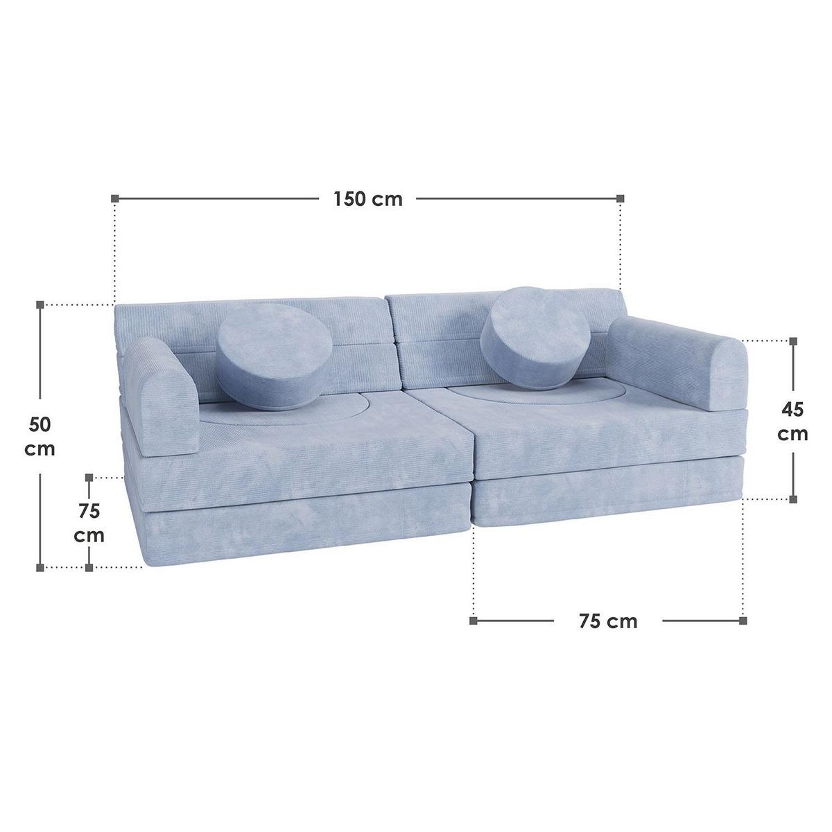 KINDERSOFA Kayo cord hellblau - Blau, Textil (150/50/75cm) - Juskys
