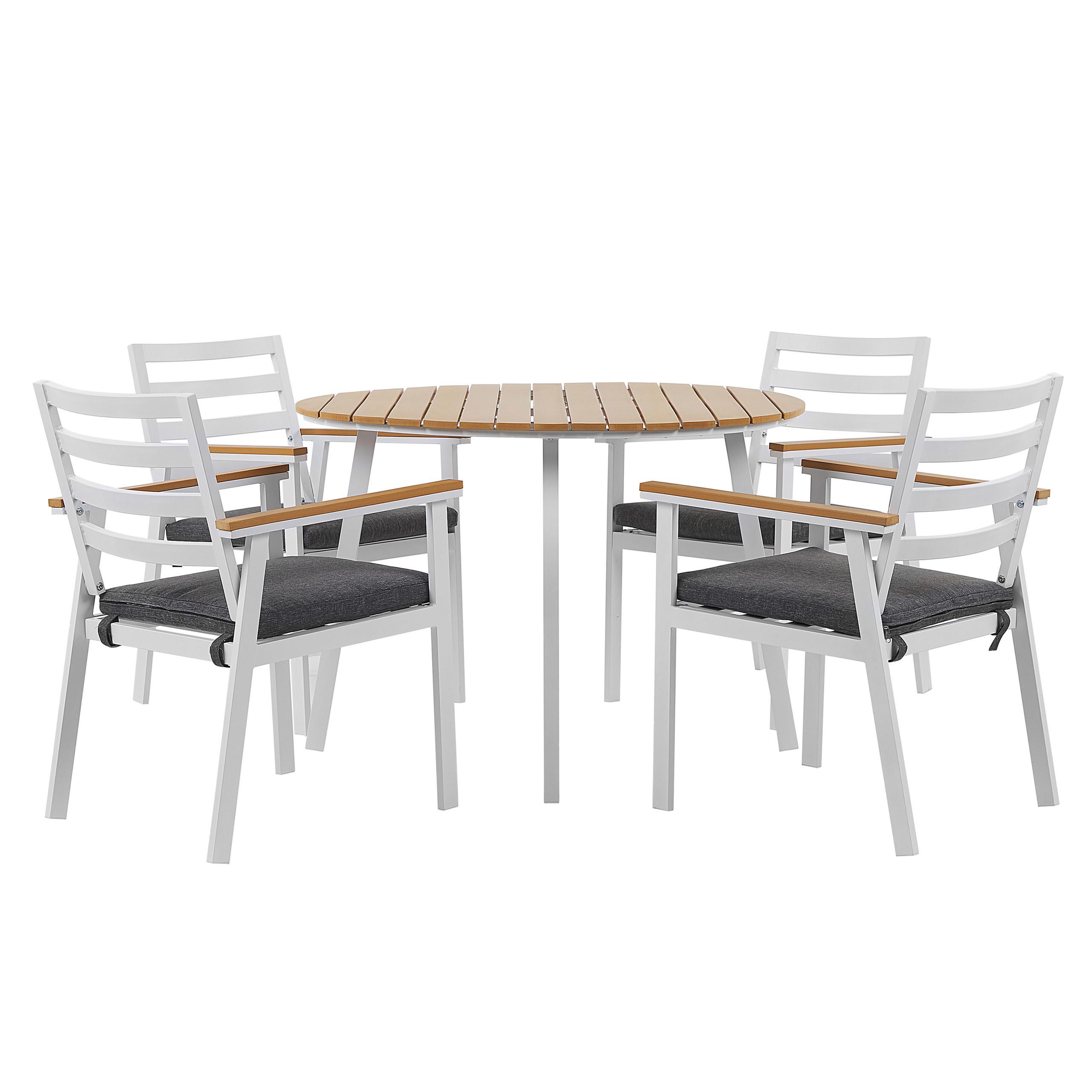 GARTENMÖBEL SET 4-Sitzer Aluminium Weiß Auflagen Grau Cavoli - Hellbraun/Weiß, Metall - Beliani