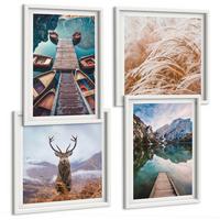 BILDER SET 4er Set - 50x50 cm & 40x60 cm Weißer Rahmen - Seeboote Hirsche Berge - Weiß, Kunststoff (50/50cm) - TULUP