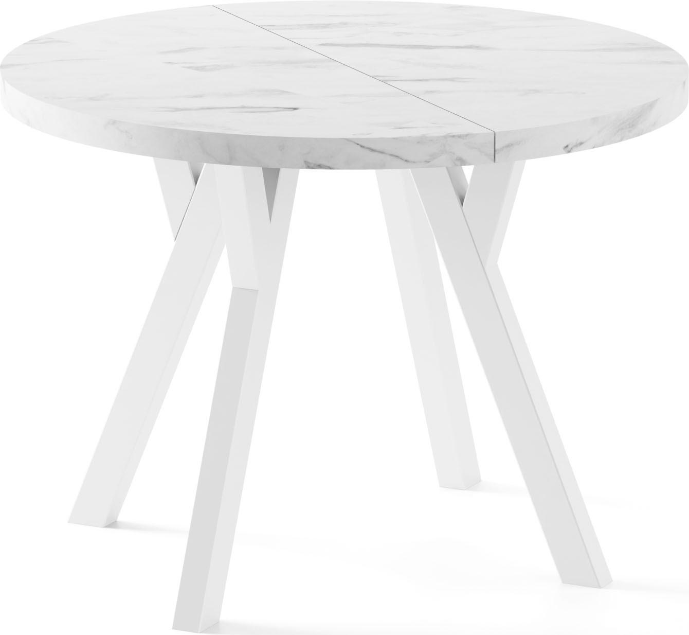ESSTISCH Twixy XXL groß rund oval ausziehbar, Marmor Weiß 100-300/100/76 cm - Ecru/Weiß, Holz/Holzwerkstoff (100/300/76cm) - WFL GROUP