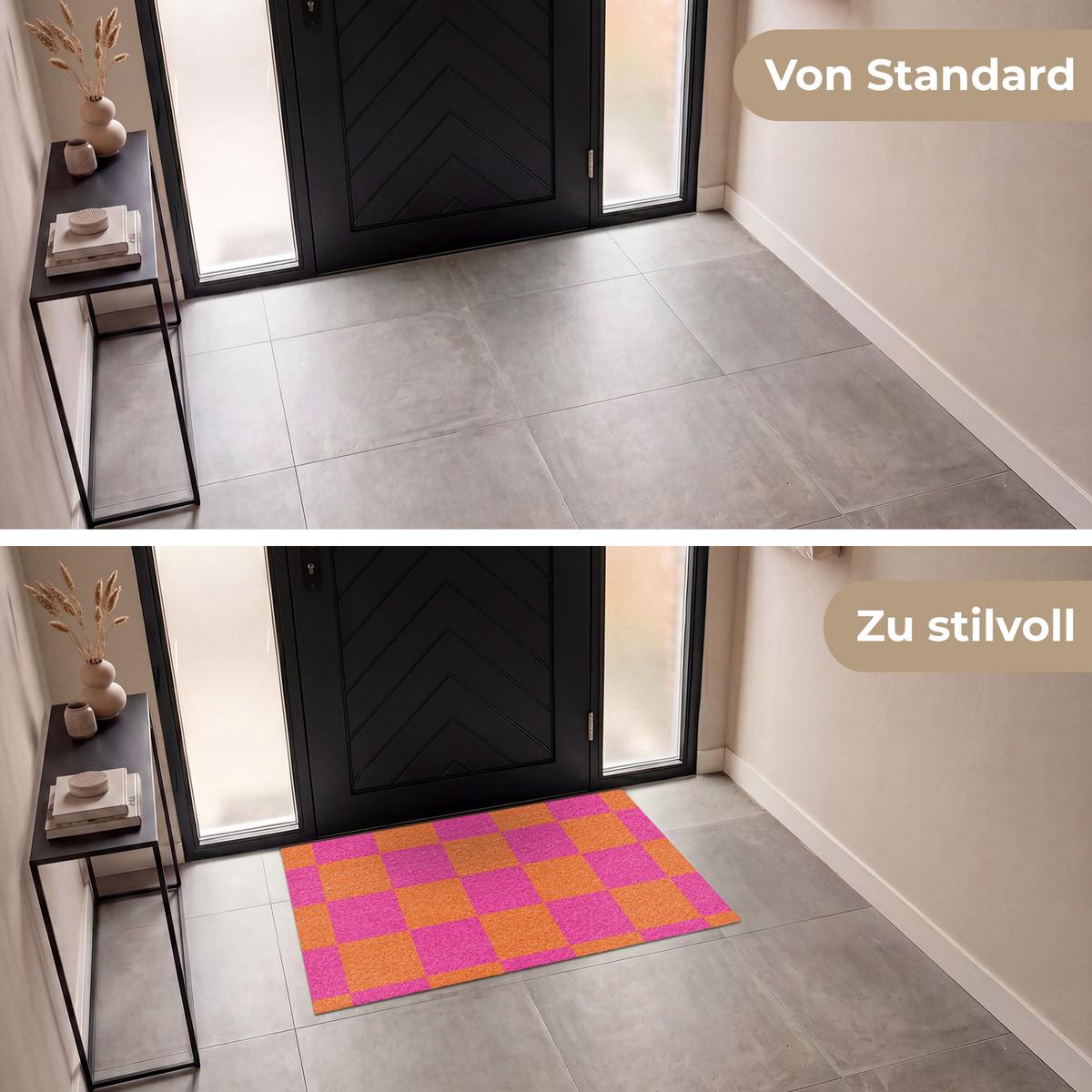 FUSSMATTE Schachbrettmuster - Orange - Rosa - Blöcke Schmutzfangmatte 120x80 cm - Pink, Kunststoff (120/0.4cm) - MuchoWow
