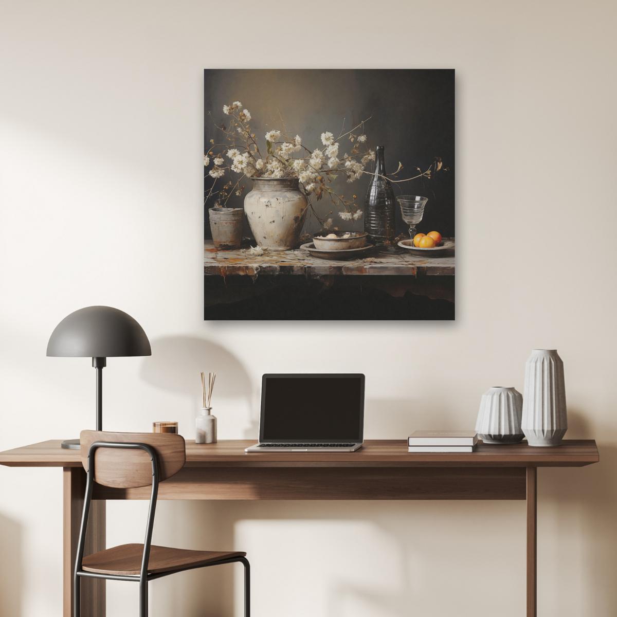 AKUSTIKBILD Stilleben - Blumen - Blumenstrauß - Vase - Wein Akustikpaneele 80x80 cm - Schwarz, Kunststoff (80/80/0.9cm) - MuchoWow