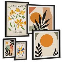 BILDER SET 5er Set - 50x50 cm & 20x30 cm & 40x60 cm Schwarzer Rahmen - Abstrakte geometrische Formen - Schwarz, Kunststoff (40/60cm) - TULUP