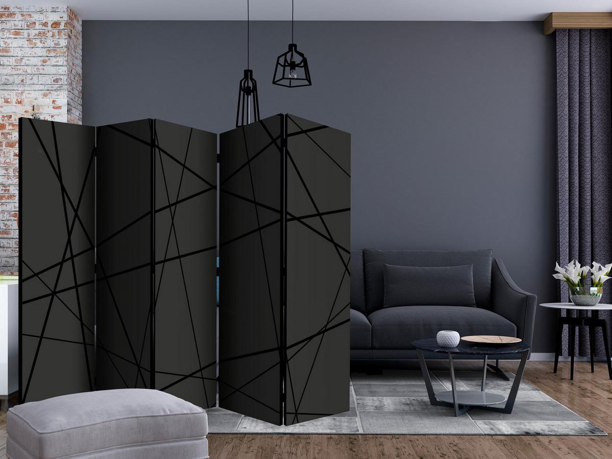 PARAVENT Akustik 5-tlg 225x172 cm Moderne Linien - Schwarz, Holz/Textil (225/172/3cm) - Muralo