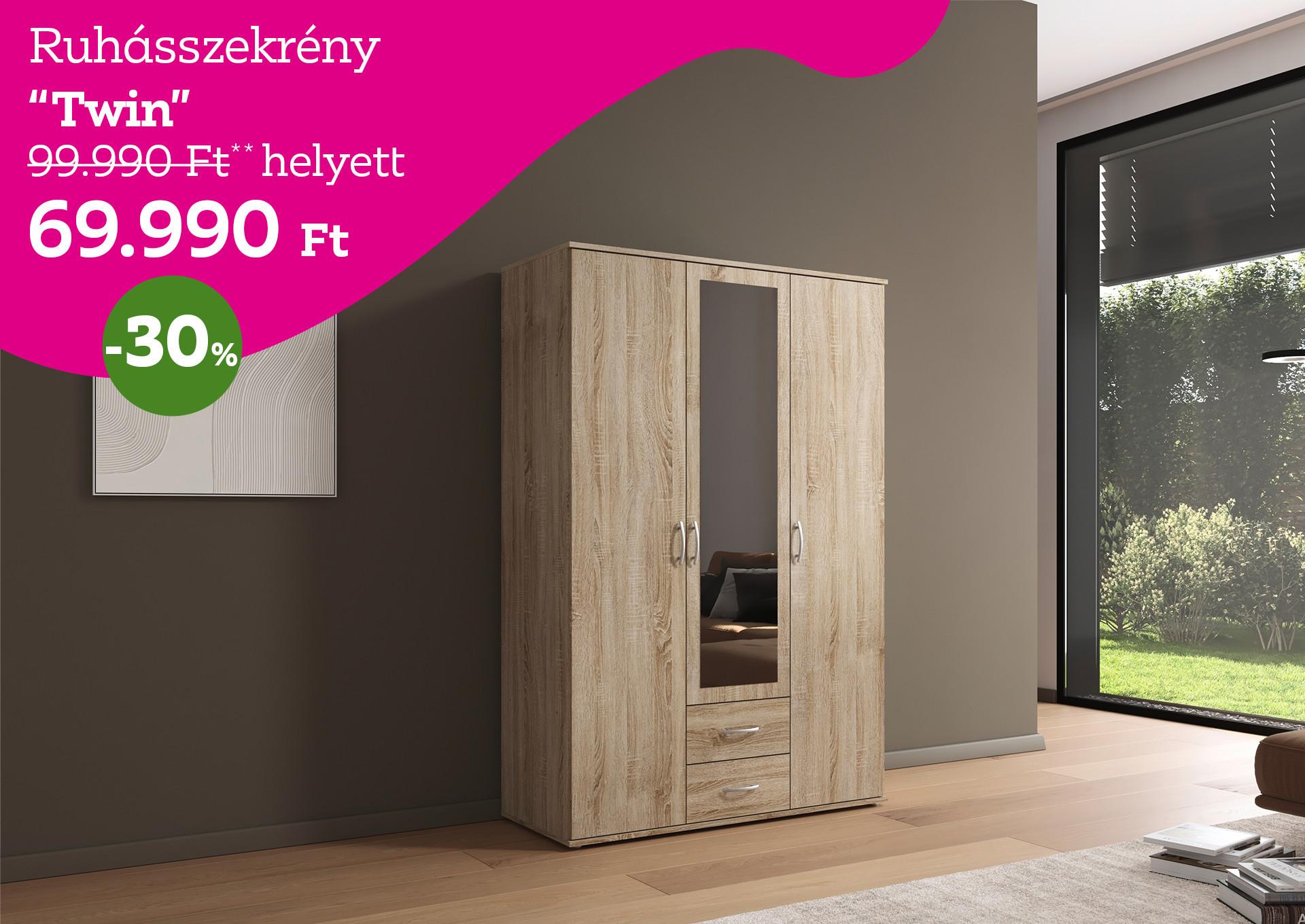 nyílóajtós szekrény TWIN 99990 Forint helyett 69990 Forint, kedvezmény mértéke 30%