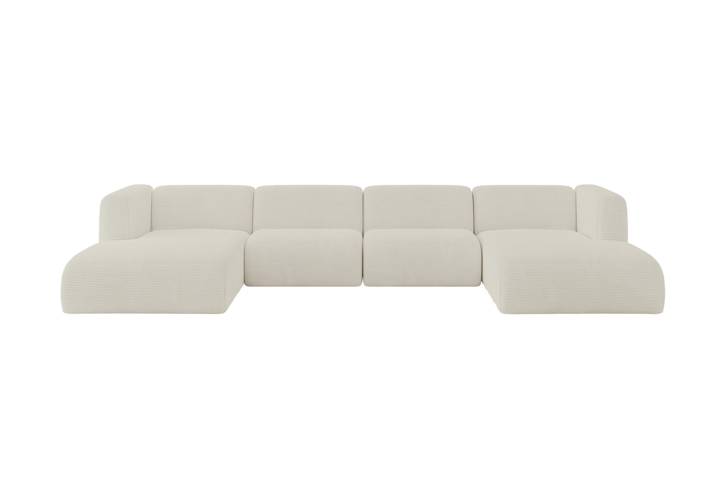 WOHNLANDSCHAFT MIRA-U2 408x179x70 Creme Cord - Ecru/Creme, Holzwerkstoff/Kunststoff (408/70/179cm) - ALTDECOR