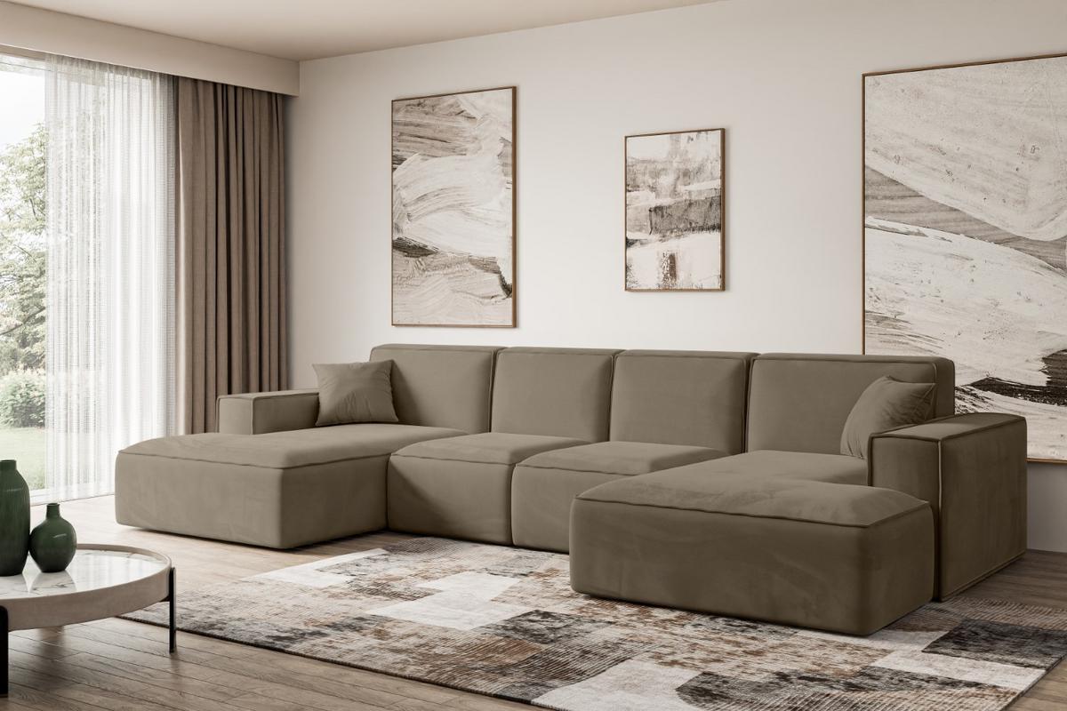 WOHNLANDSCHAFT SIERRA-U - 349x169x80 cm Braun Velours - Schwarz/Braun, Holzwerkstoff/Kunststoff (349/80/169cm) - ALTDECOR