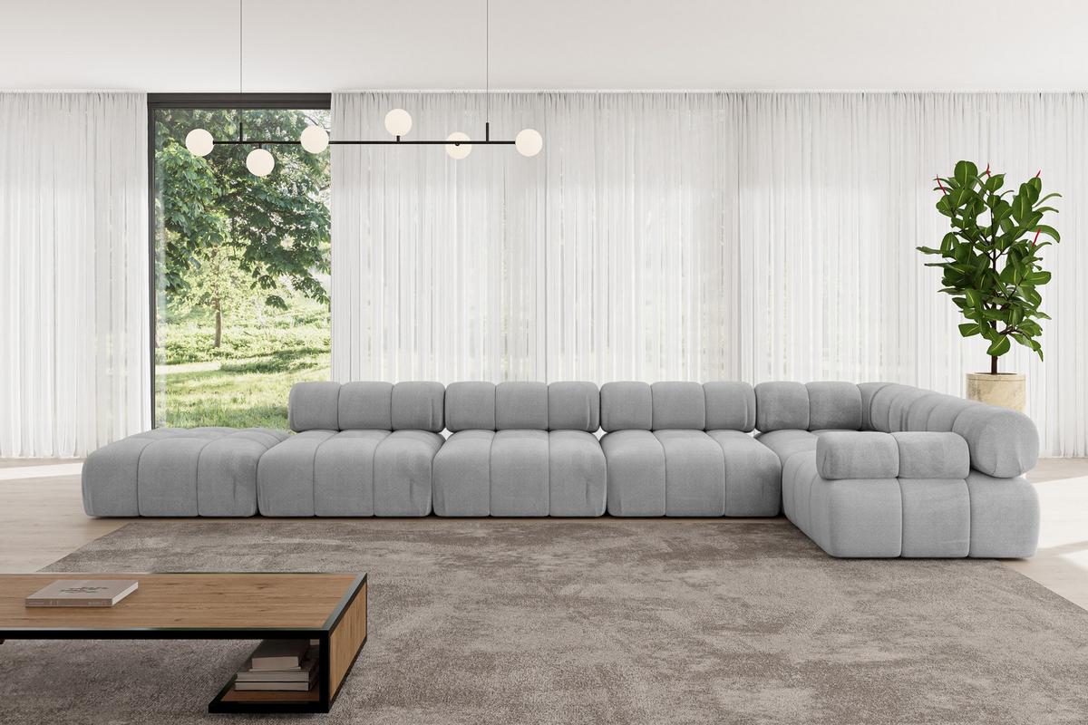ECKSOFA modulares Sofa Felto-L3 - 475x190x70 cm Hellgrau Velours - Hellgrau, Holzwerkstoff/Textil (475/190cm) - ALTDECOR