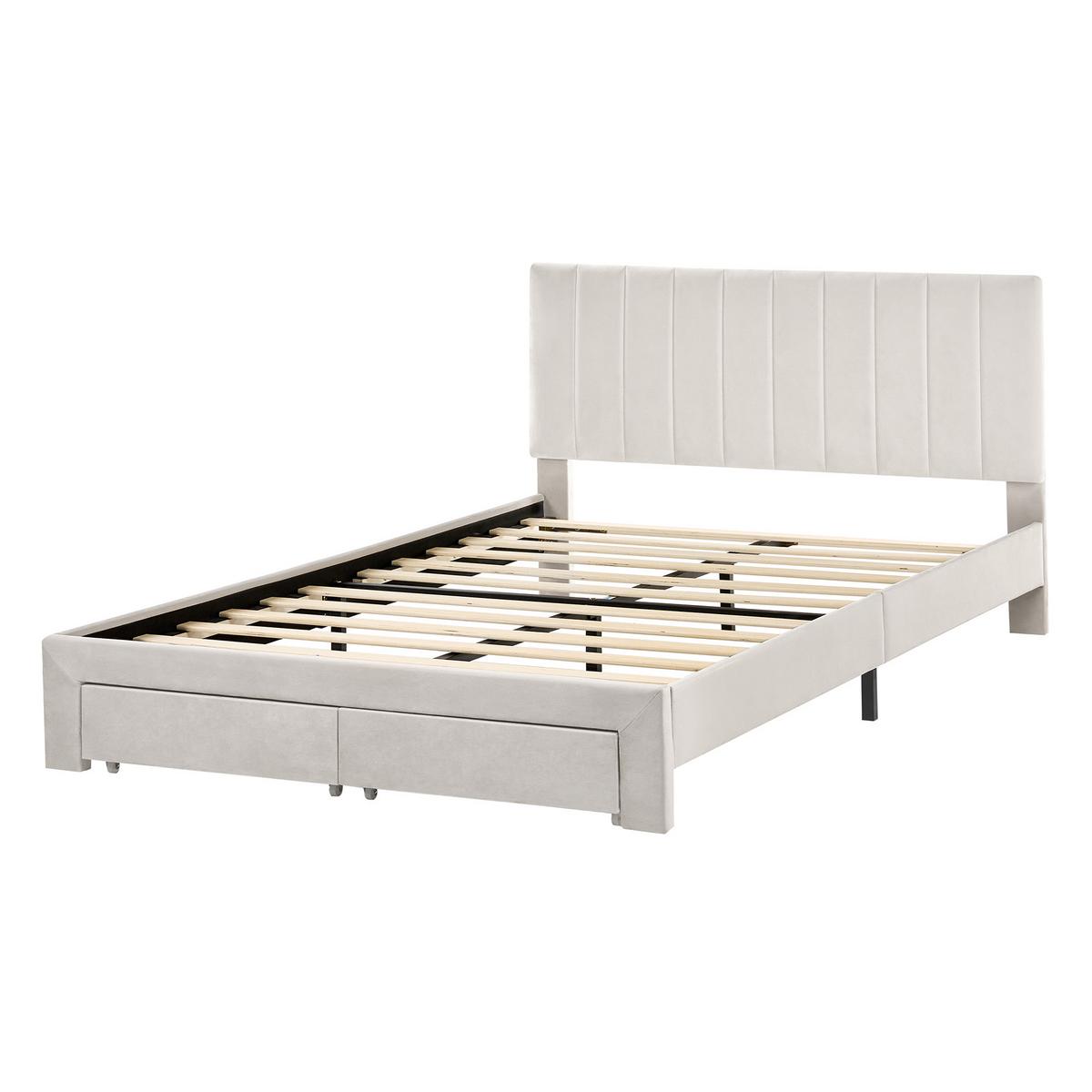 BETT mit Schubladen 140/200 cm Samtstoff Cremeweiß Lonzac - Creme, Textil (140/200cm) - Beliani