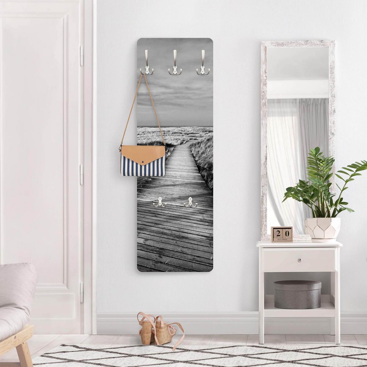 WANDGARDEROBE - Dünenweg auf Sylt II 34/105 cm - Schwarz, Holzwerkstoff (34/105/1.6cm) - Bilderwelten