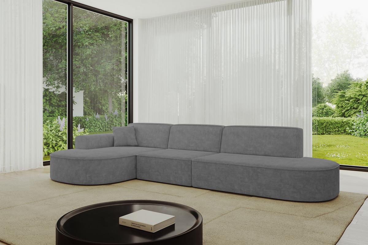 ECKSOFA Ottomane Links MARI-L2 - 328x171x79 cm Grau Velours - Schwarz/Grau, Holzwerkstoff/Kunststoff (328/171cm) - ALTDECOR