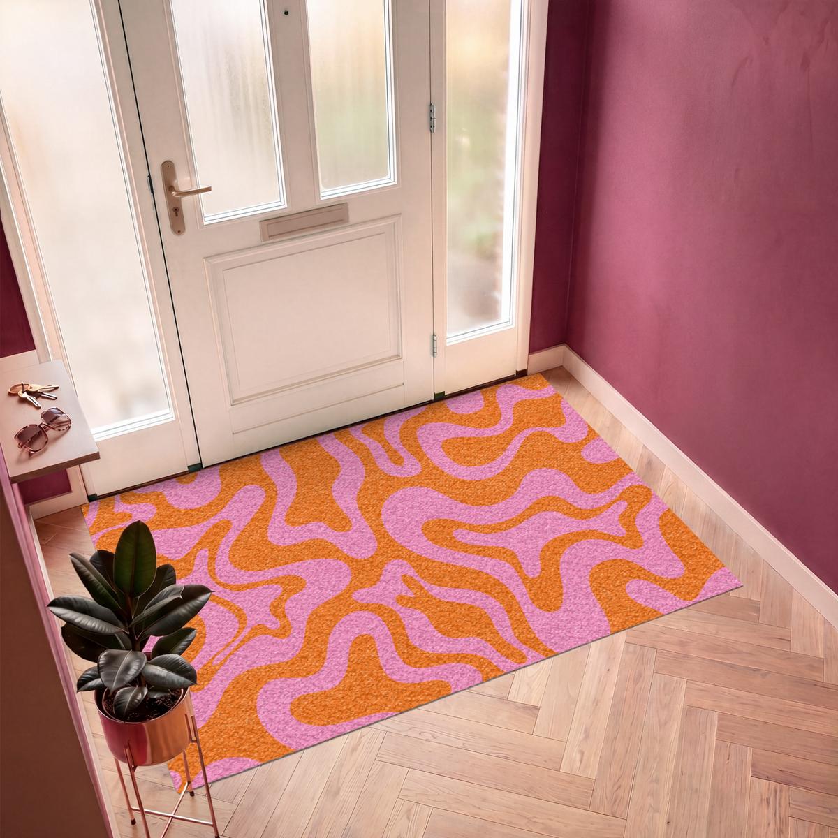 FUSSMATTE Muster - Rosa - Orange - Abstrakt - Modern Türmatte 180x120 cm - Pink, Kunststoff (180/0.4cm) - MuchoWow