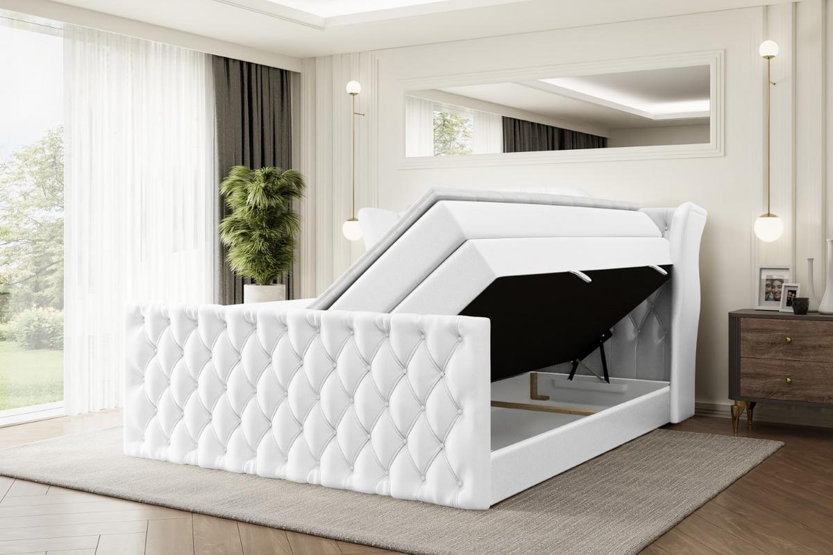BOXSPRINGBETT VILA-Z KING - 140x200 - H3/H4 - Weiß Hochglanz - Weiß Hochglanz, Holzwerkstoff (140/200cm) - ALTDECOR