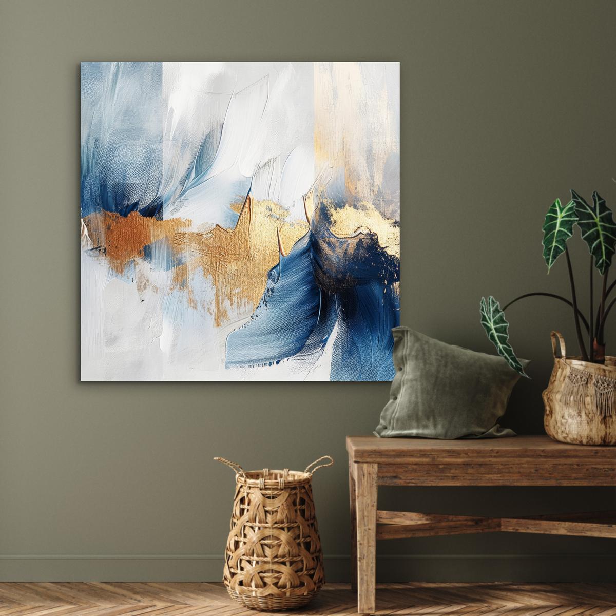 METALLBILD Gold - Blau - Aquarell - Kunst - Modern 90x90 cm - Hellblau, Metall (90/90cm) - MuchoWow