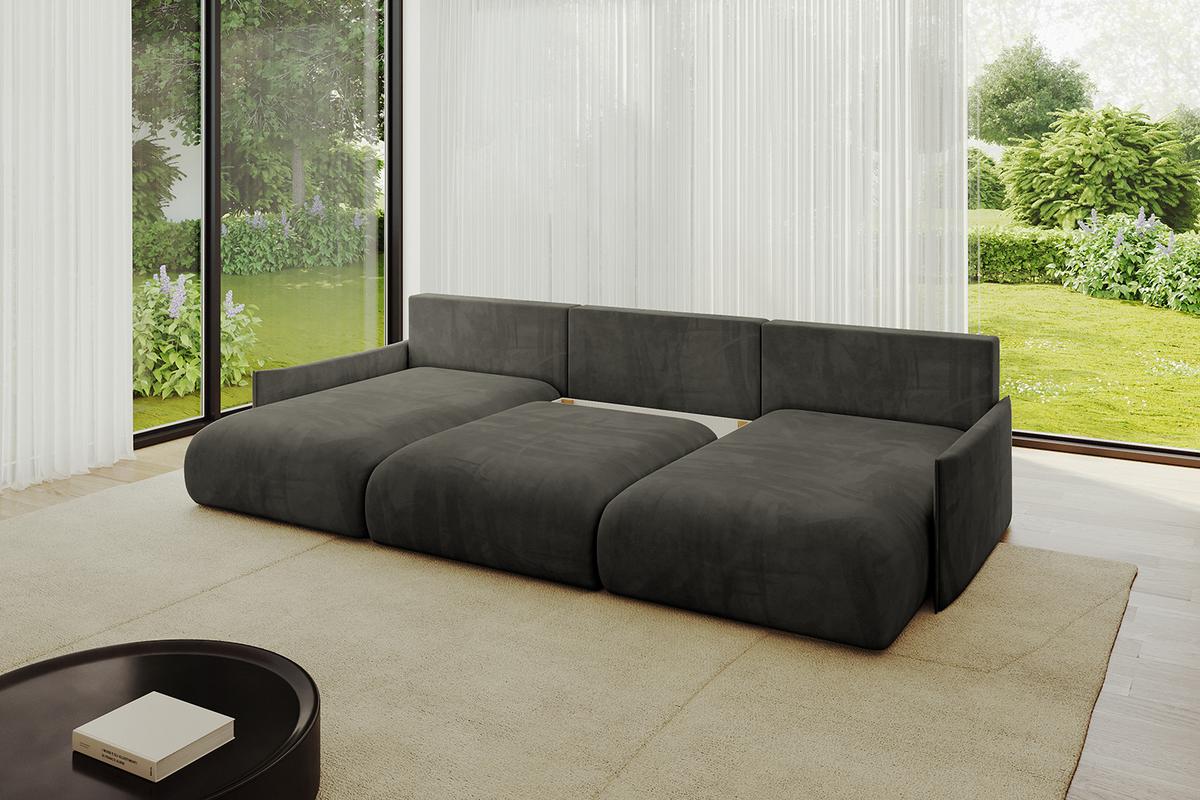 WOHNLANDSCHAFT mit Schlaffunktion und Bettkasten ONESK-U-v1 317x177x72 Schwarz Velours - Schwarz, Holzwerkstoff/Kunststoff (317/72/177cm) - ALTDECOR