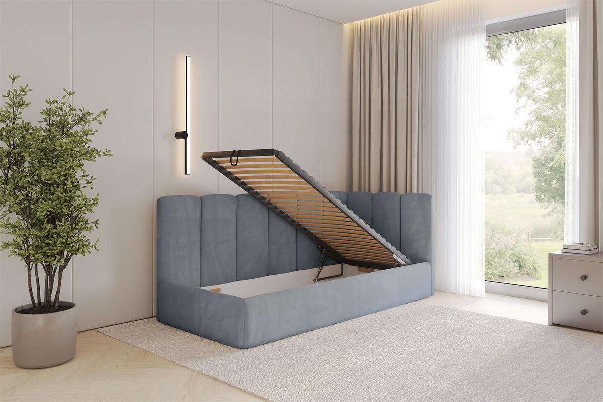 EINZELLBETT Jugendbett mit Bettkasten und Matratze H3/H4, Links - DEXY 80x200 Grau - Grau, Holzwerkstoff/Textil (80/200cm) - ALTDECOR