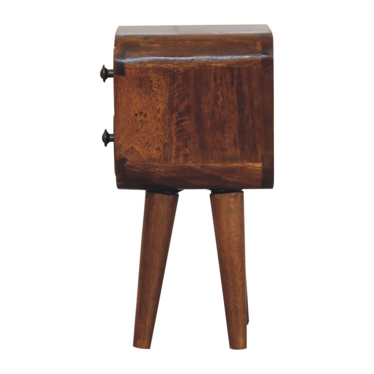NACHTTISCH Extra Mini abgerundeten Kanten, 2 Schubladen, nordischen Beinen, braun - Messingfarben/Braun, Mangoholz/Holz (20/40/20cm) - Artisan Furniture