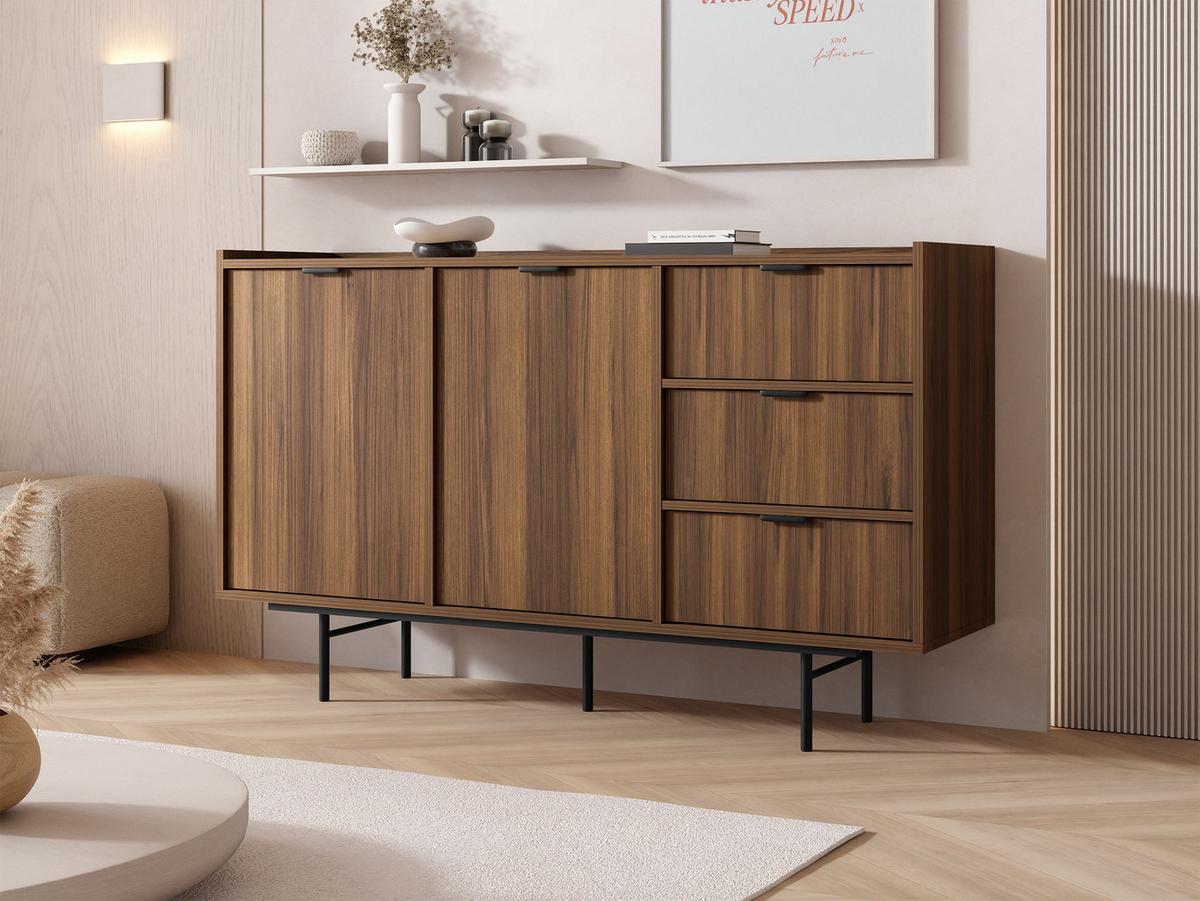 KOMMODE Edison 2D3S - Nussbaumfarben/Schwarz, Holzwerkstoff/Metall (150/90/40cm) - MIRJAN24