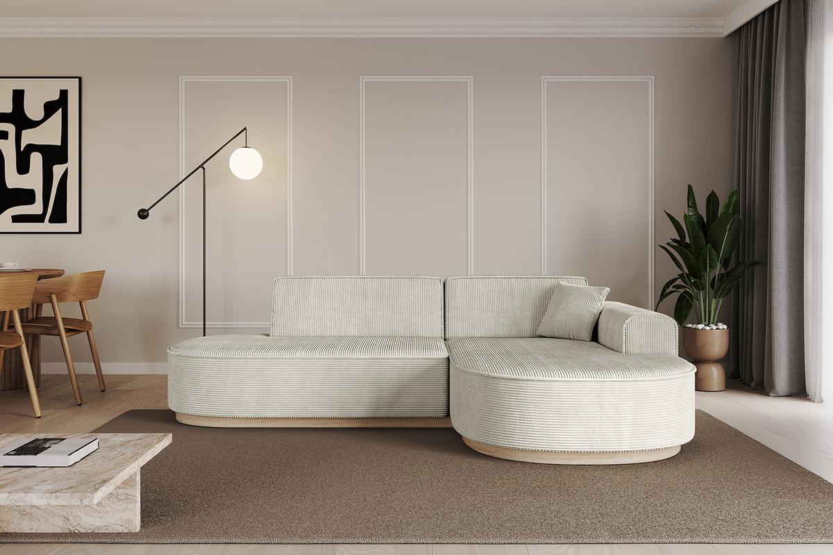 ECKSOFA Ottomane Rechts MARI-L1-v1 - 243x171x83 cm Creme Cord - Hellgrau/Creme, Holzwerkstoff/Textil (171/243cm) - ALTDECOR