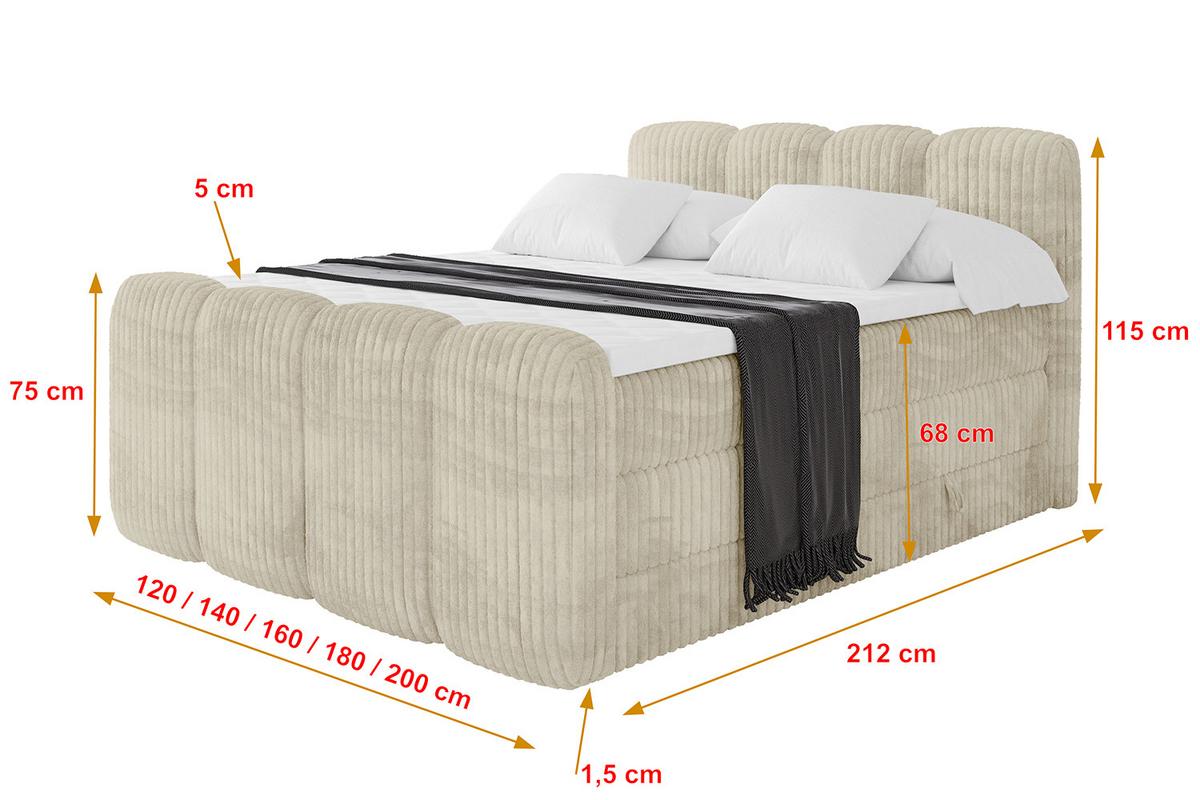 BOXBETT mit Matratze H3|H4 und Lattenrost - NINA-Z KING - 140x200 cm Tila - Creme - Magnolie, Holzwerkstoff (140/200cm)