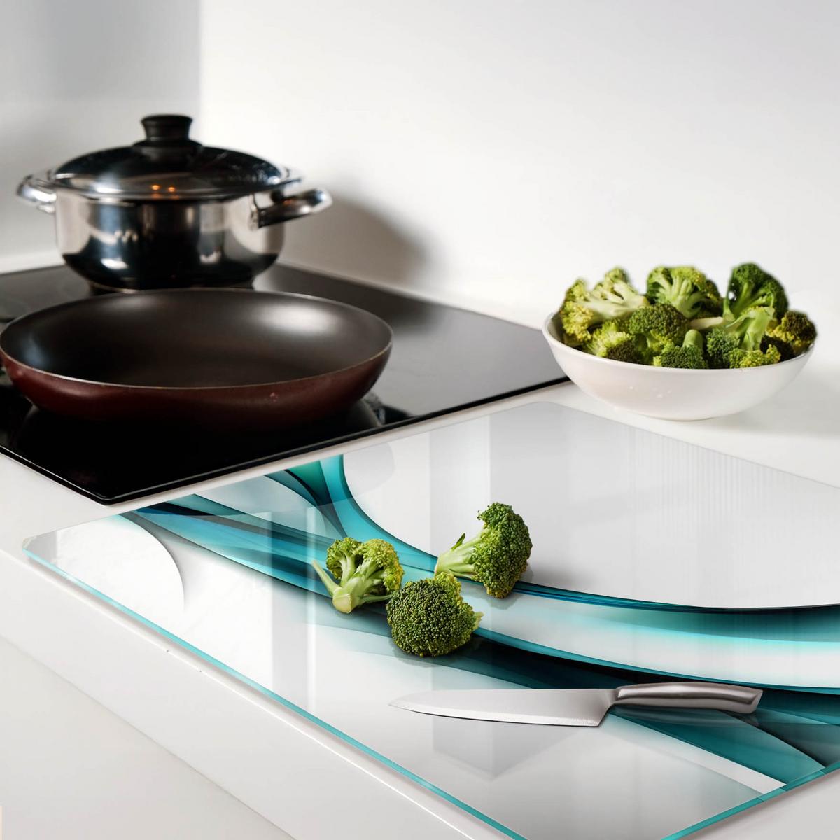 GLASPLATTE 60x52 cm Abstrakte Wellen - Blau, Glas (60/0.4/52cm) - TULUP