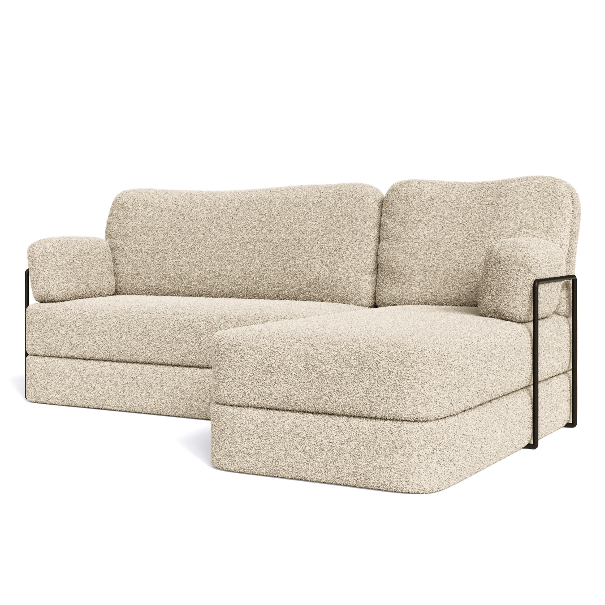 ECKSOFA SABI modulares Boneless Sofa mit Schlaffunktion Creme Boucle-Stoff - Creme, Textil (200/120cm) - MASSENO