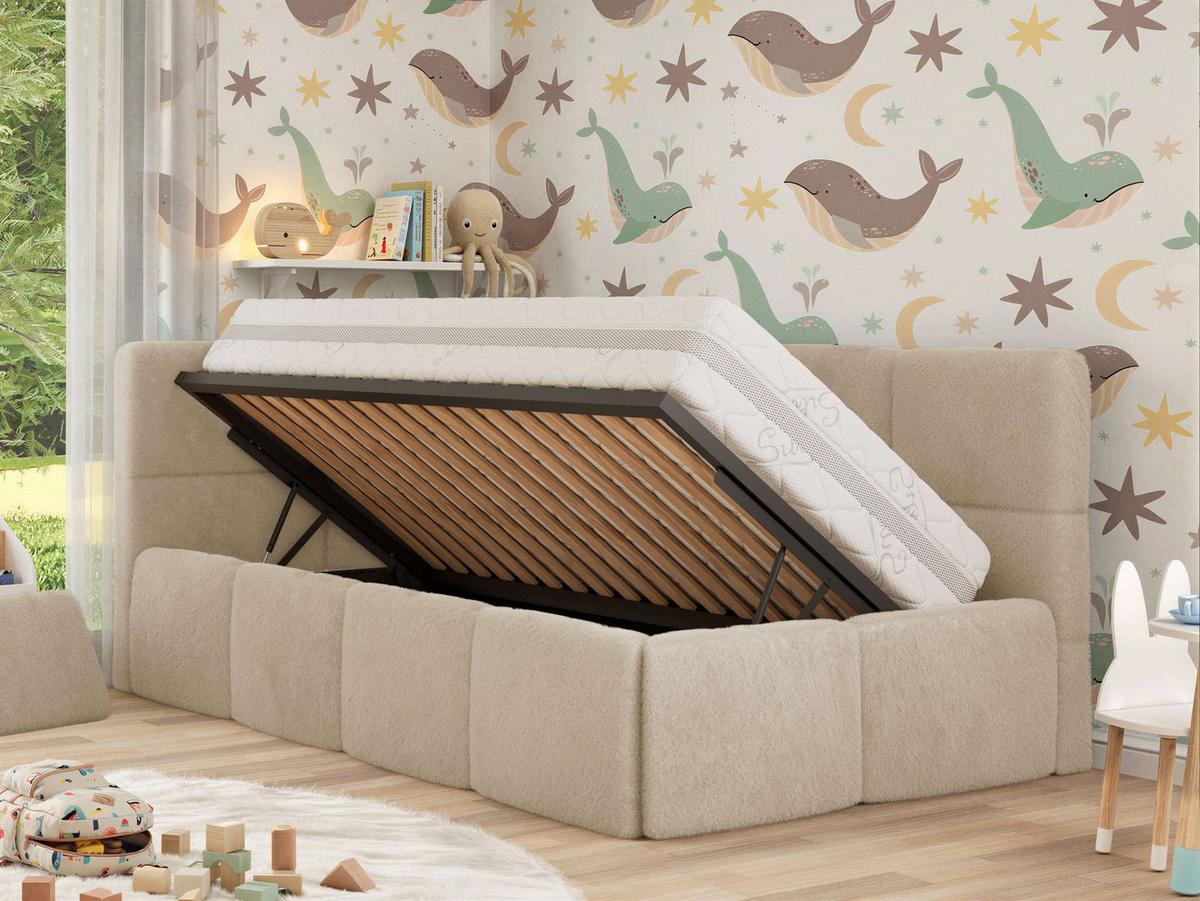 POLSTERBETT ARVO ALTA 90/200 - Creme Plüsch - Schaumstoffmatratze - Links - Creme, Textil (90/200cm) - MKS