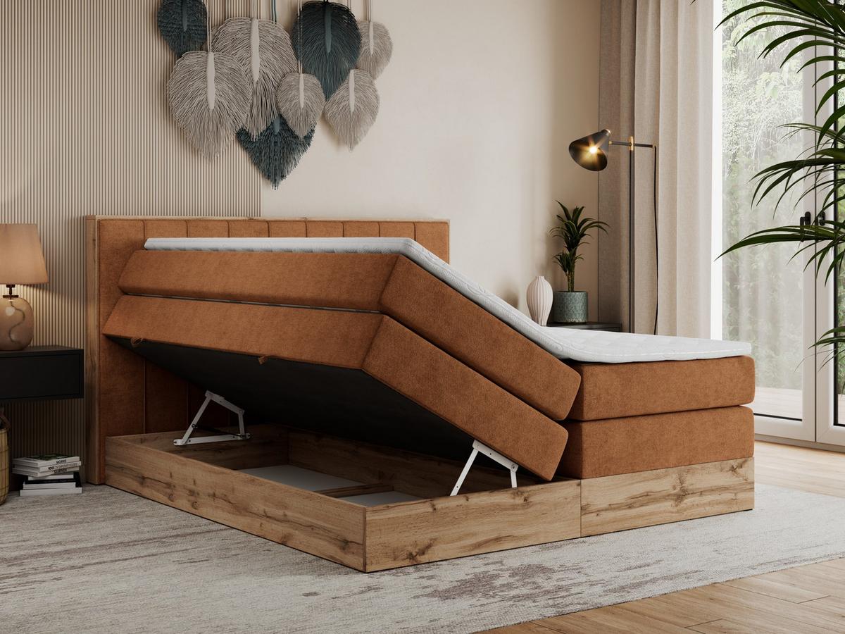 BOXSPRINGBETT BELLISSIMO KING 140/200 Orange Struktur - H4 - Orange, Holz/Textil (140/200cm) - MKS