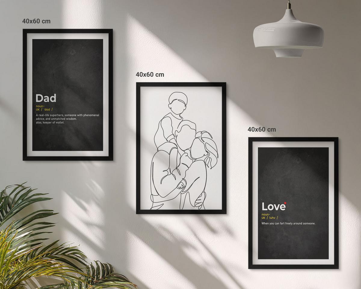 BILDER SET 3er Set - 40x60 cm Schwarzer Rahmen - Familiengeschichte, Kunst, Liebe, Vaterschaft - Schwarz, Kunststoff (40/60cm) - TULUP
